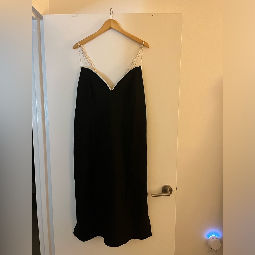 Anthropologie Black Plus-size Midi Cocktail Dress with Pearl Beading Straps